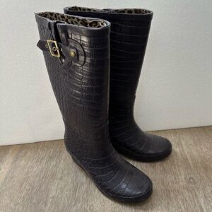 Faux Alligator Rain Boots With Cheetah Lining